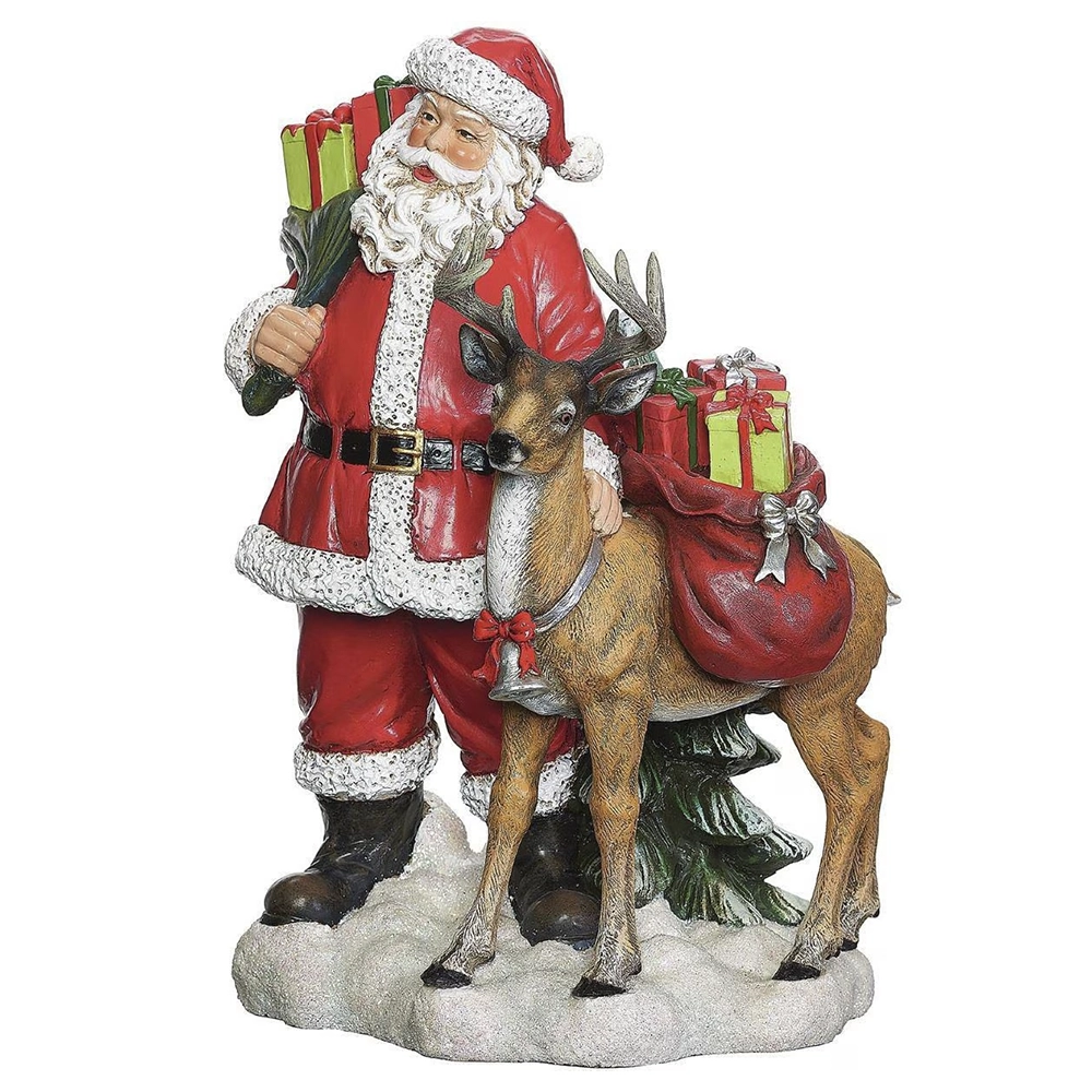 Santa con reno y regalos 25 cm de alto