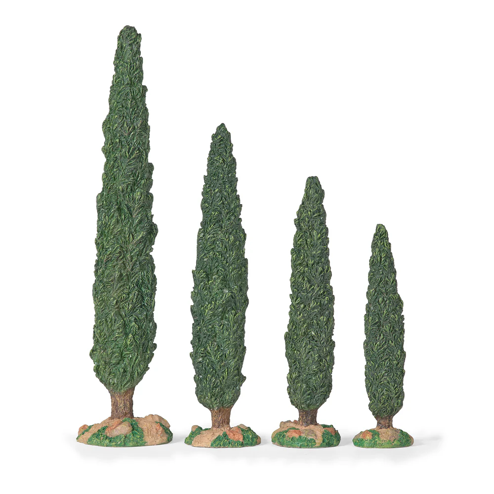 Set de Árbol de Cypress 4 piezas, 10 pulgadas de alto, Escala 5 pulgadas