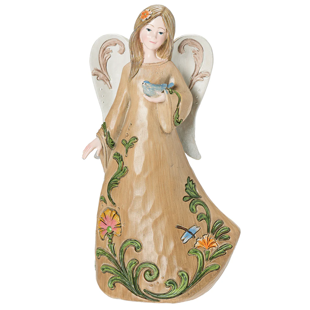 Angel con pajarito azul 19 cm